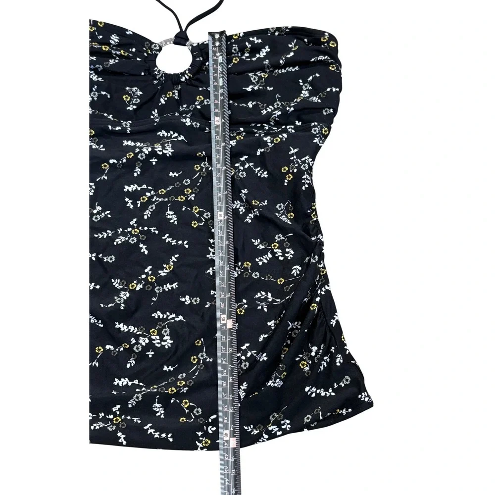Michael‎ Kors Tankini Top Womens XS Black Floral Halter O-Ring